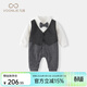 Fanlie baby clothes, spring clothes, newborn baby boy jumpsuit, full moon and 100 days out, gentleman one year old, spring and autumn, gray 80cm