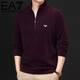 EA7 Armani Half-Turtle Collar Men's Spring and Autumn Thin Zipper Stand Collar Long-Sleeved T-shirt Middle-aged Tops and Bottoming Shirts Gray M 165 (weight 120 Jin Jin equals within 0.5 kg)