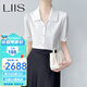 LIIS2026 new high-end big-name professional commuting white short-sleeved shirt for women, simple temperament, lapel, puff sleeves, pearl white XS 70-95Jin Jin equals 0.5 kg