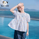 CHANZUIGOU children's clothing girls pastoral floral doll shirt 2026 summer new style pure cotton vitality sweet shirt blue 140 cm