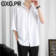 GXG.PR black shirt men's long-sleeved spring and summer loose and drapey handsome casual ice silk short-sleeved black shirt men's jacket CY008 black long-sleeved + CY009 black short-sleeved - S