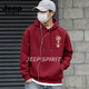 JEEP SPIRIT American Heavyweight Sweatshirt Men's 2026 Spring Loose Hooded Jacket Men's Velvet Thickened Top Men's Burgundy S