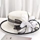 Women's top hat, high-end, elegant, fashionable and elegant spring and summer hat, fisherman's hat, French roll-edge top hat for women, Philippine linen, off-white, black edge -M5190-1, adjustable 54-58cm windproof rope hat holder