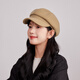Xiaohongshu’s popular Korean style solid color woolen octagonal hat for women spring short brim beret literary retro brown apricot M one size fits all (55-59c) adjustable