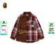 BAPE children's clothing autumn and winter ape letter embroidery plaid stitching long-sleeved shirt jacket 340006L red RDX 140cm one size