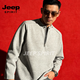 JEEP SPIRIT American retro stand-up collar zipper sweatshirt for men and women, trendy loose casual sports long-sleeved top for men and women, black S