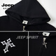 JEEP SPIRIT trendy brand hooded cardigan sweatshirt men's 2026 spring new loose versatile casual jacket men's top black S