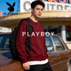 Playboy (PLAYBOY) round neck sweatshirt for men 2026 spring new American retro simple versatile loose couple tops bottoming shirt red 3XL recommended 190-220Jin Jin equals 0.5 kg
