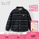 DAVE&BELLA boys' shirts for older children, new winter tops, velvet children's plaid shirts, children's clothes, older children's tops, navy plaid, in stock, 150 cm (recommended height 140-150cm)