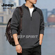 JEEP SPIRIT half-zip stand-up collar sweatshirt men's solid color simple casual sports long-sleeved top bottoming shirt spring and autumn new gray S