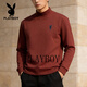 Playboy (PLAYBOY) American turtleneck half-zip sweatshirt for men 2026 spring velvet warm loose large size casual bottoming shirt orange red M 80-100Jin Jin equals 0.5 kg