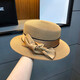 Hengyuanxiang straw flat top hat high-end socialite bow straw hat summer travel to the seaside sun protection beach hat women light khaki color adjustable