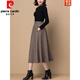 Pierre Cardin (Pierre Cardin) temperament women's woolen A-line skirt women's spring autumn and winter skirt mid-length retro high-waist large size mid-length skirt gray and white houndstooth L