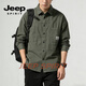 JEEP SPIRIT work shirt style jacket men's 2026 spring loose casual long-sleeved shirt men's tops black M 90-110Jin Jin equals 0.5 kg
