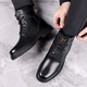 
KACHILANG Martin Boots Men's Genuine Leather Wool Warm Cotton Boots High Top Cowhide Working Equipment Battle Army Hook Snow Boots Winter 3518 Black 38