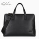 SATCHI men's bag business briefcase first layer cowhide handbag large capacity shoulder crossbody bag computer bag black 14 inches