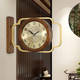 Moyang European double-sided wall clock simple double-sided wall clock American living room two-sided wall clock Nordic pastoral quartz wall clock 9196 walnut-double-view