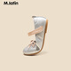 M.Latin/Same style in shopping malls, Maratin children's shoes, children's shoes, spring new style, girls' bow princess leather shoes, silver size 30