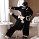 Slim and beautiful couple pajamas for women in autumn and winter coral velvet thickened cardigan loose flannel pajamas pants men's home clothing set M9871 M women