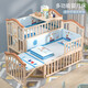 Sepeon (sepeon) environmentally friendly crib solid wood multi-functional bed baby bed newborn children's crib shaker turned into desk splicing large and medium bed large bed + five-piece set + quilt + nursing table