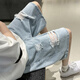 Shelley Jones zerrissen Denim Shorts Jungen Sommer neuer Stil INS Trendy Lose großer Fünf-Punkte-Casual Casual Mid-Hose K3525 Black XL
