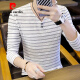 Pierre Cardin Herren-Langsalz T-Shirt 2024 Spring und Herbst Neues V-Ausschnitt-Basishemd Trendy Candle Contrast Striped T-Shirt Top 6188 Black M