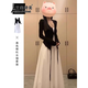 
AIMEIQIMEI French Spring and Autumn Women's suspender dress 2025 new vacation style autumn women's suit slim white skirt black cardigan + dress M