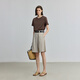 
LILY2025 summer new women's clothing retro simple basic embroidery casual versatile front shoulder round neck short-sleeved T-shirt 701 brown S