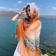 Jin[Jin equals 0.5 kg] Mu ethnic style shawl beach towel silk scarf soft gauze printed scarf for girls Tibet Xinjiang Qinghai tourism to extend the style Ethnic style shawl [Orange cashew nuts] 130*180
