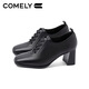 Kang Li's black leather shoes for women's thick heels 2024 autumn new fashion square-toe lace-up French nude boots commuting deep mouth shoes black (sheep leather) 36
