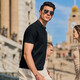 Mr. Cloth Fashion Stand Collar Pure Cotton Herren T-Shirt Frühling und Sommer Neue Slim Black Short Sleeve Business Casual AT12023 Black XL (180)
