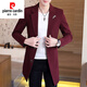 Pierre Cardin windbreaker men's 2024 new mid-length spring and autumn coat casual trendy men's handsome thin spring and autumn day coat burgundy L 170