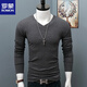 ROMON Cotton V-neck Bottoming Shirt Men's 2025 Autumn and Winter Large Size Slim Simple Long Sleeve T-shirt Korean Style Warm Top Black L 120Jin Jin equals 0.5kg Wear left and right