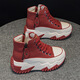 OTMX dad shoes women's casual shoes cowhide high top women's shoes 2025 spring and autumn new versatile thick-soled travel sneakers 677 red plush 35