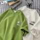 
Ronghu waffle short-sleeved T-shirt design mint mambo summer green loose top round neck summer couple top 1048 white 2XL