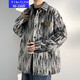 Vous ruike gras 230jin [Jin est égal à 0,5 kg] de grande taille Tiktok automne de grande taille de grande taille de teinture rétro veste de travail imprimée masculine de veste décontractée A001-J683 Black Plus Fleece 2xl costume (160-170jin [Jin est égal à 0,5 kg]))