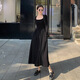 FOX.G Black Dress Women's Autumn and Winter Skirt Women's 2025 Spring and Autumn New Long Skirt Small Women's Skirt Autumn Wear Black Square Neck Waist Long Sleeve Dress XL Recommended 105-125Jin Jin equals 0.5 kg
