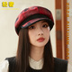 Jimmy leaf hat women's autumn and winter new plaid octagonal hat literary age-reducing beret British retro woolen newsboy hat coffee color one size M (56-58cm)