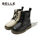 Belle Kinderschuhe Mädchen Martin Boots Herbst- und Winterjungen warme kurze Stiefel Kinder weiche alleinige Lederstiefel mittelgroße Kinderbabystiefel Trend de3891 Beige 35