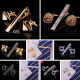 Men's silver simple tie clip cufflinks set men's tie clip birthday gift gift box black agate cufflinks tie clip set