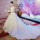 Nantang three-color main wedding dress new bride wedding forest style slimming simple one-shoulder pregnant women high waist covering pregnancy belly wedding dress trailing floor-length three-piece set [head skirt support] L