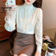 Woodpecker Autumn and Winter Western Style Shirt Thickened Lace Bottoming Shirt Women's 2026 New Inner Top Fashionable Velvet Shirt Off-White Regular M