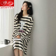 Langsha 2024 New Nightgown para mujeres en primavera y otoño dibujos animados de algodón puro lindo pijama de manga larga Internet estilo de celebridades de rayas ropa de invierno W9766 camisón de manga larga M 70-90Jin [Jin equivale a 0.5 kg]