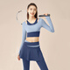 LULU CENTURY fake two-piece anti-exposure Pilates training suit for running, cycling and skipping, medium and high intensity yoga fitness clothes for women, gray lake blue + light frost blue S