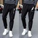 JYLI pants for men's spring and autumn thin casual pants for men's loose slim sporty harem pants tied feet nine-point pants leather rope pure black pants XL average size
