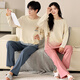 LangSha couple pajamas for one man and one woman in spring and autumn pure cotton round neck long-sleeved cartoon casual spring and autumn can be worn outside home clothes 96850 Female M + Male L