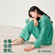 Anzhiban Super Soft Couple Pajamas Spring and Autumn Anzhi Elastic Cotton Casual Loose Long-sleeved Couple Home Clothes Can be Weared Outside Oil Green (Female) M
