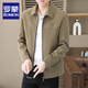 Romon jacket men's autumn and winter lapel zipper middle-aged solid color business casual jacket high-end plus velvet warm jacket 810 Khaki XL 130-145Jin Jin equals 0.5 kg