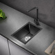 PULT Black Nano Kitchen Balcony Bar Handmade Small Sink Single Tank 304 Stainless Steel Washing Basin Mini Washing Pot With 6193 Round Faucet Full Set 450x400mm