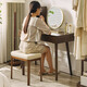 Jiayi Solid Wood Soft Cover Makeup Stool Dressing Stool Dressing Table Stool Makeup Chair Stool Square Stool Bench Bedroom Widened Walnut Color